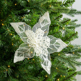 8" Mesh Glitter Poinsettia Set Of 12