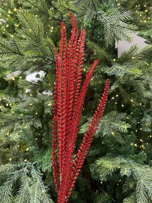 Juego de 6 helechos rojos con purpurina de 27"
