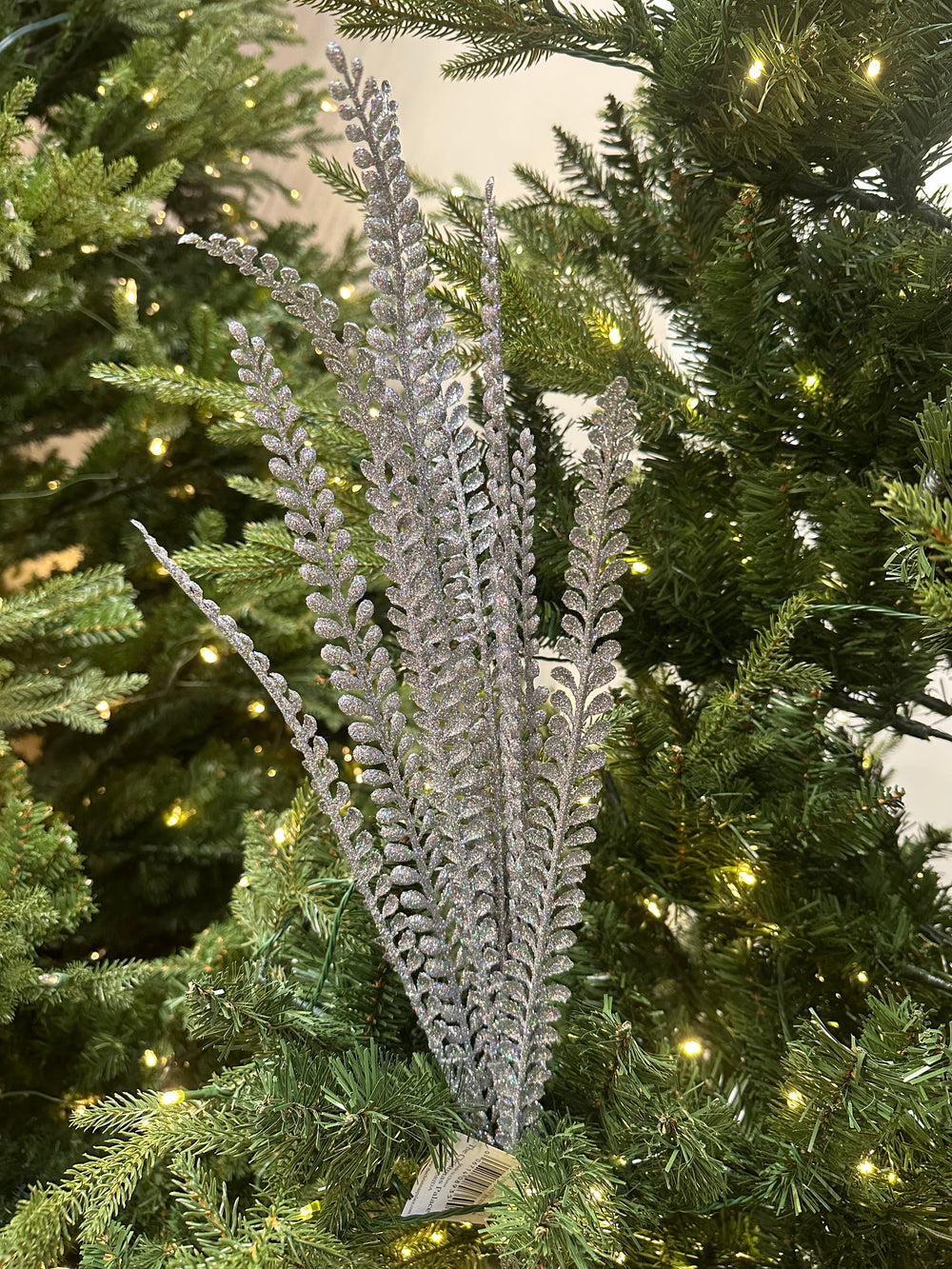 27" Silver Glitter Fern Set of 6