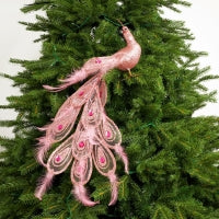 20" Pink Glitter Peacock with Feathers