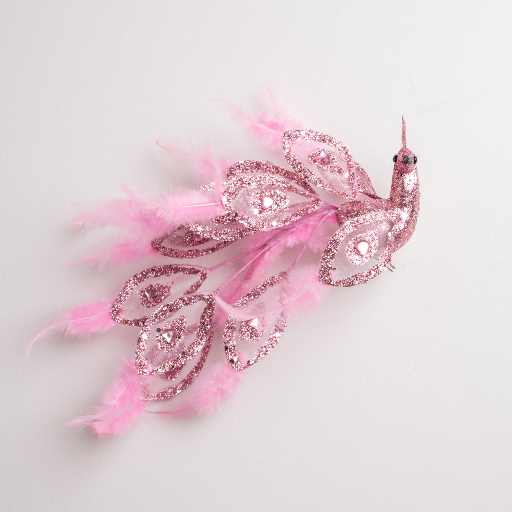 20" Pink Glitter Peacock with Feathers