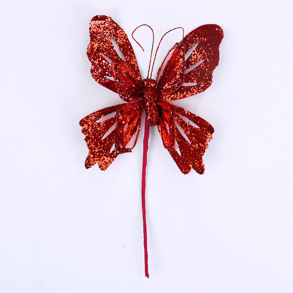 12" Red Glitter Butterfly Set Of 6