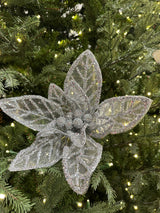 16" Silver Mesh Poinsettia Stem Set of 6
