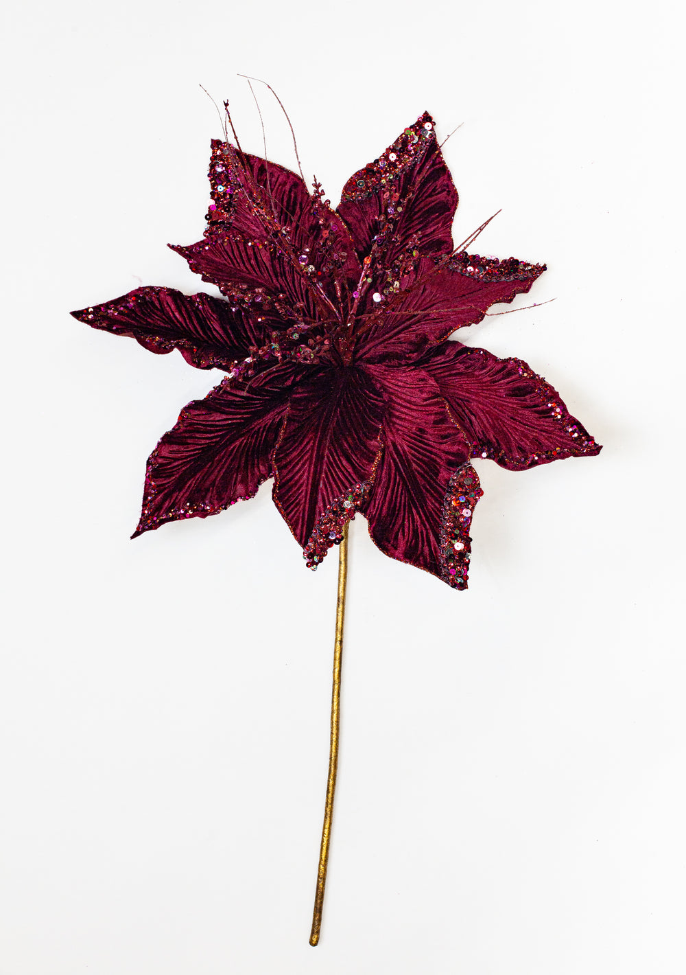 15" Poinsettia Velvet Stem Set Of 6