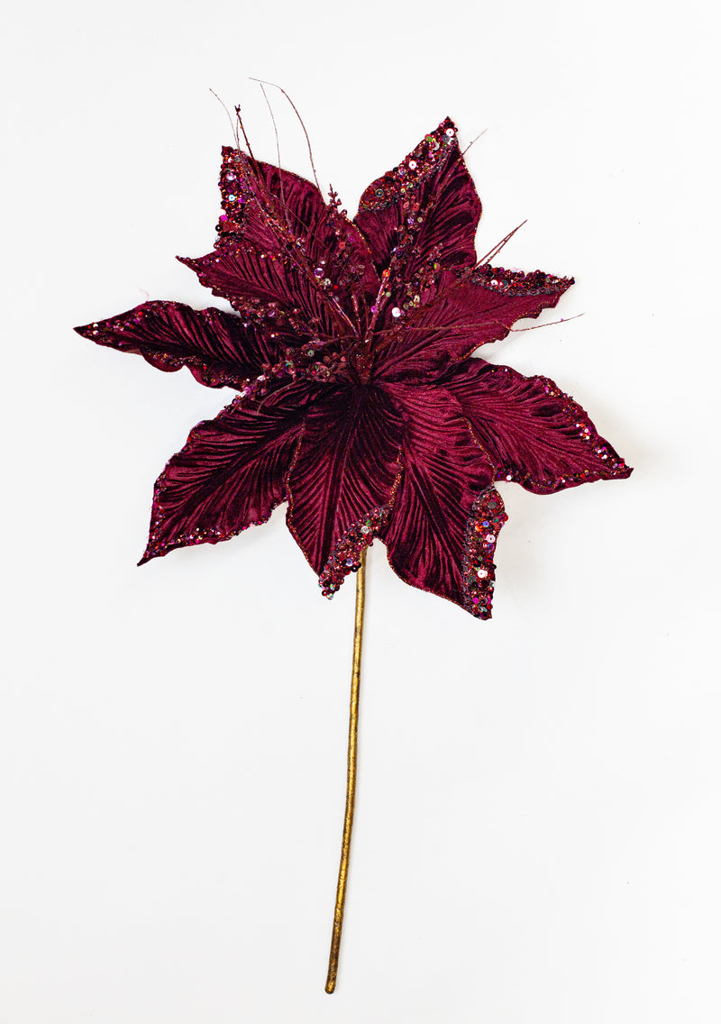 Juego de 6 tallos de terciopelo de Poinsettia de 15"