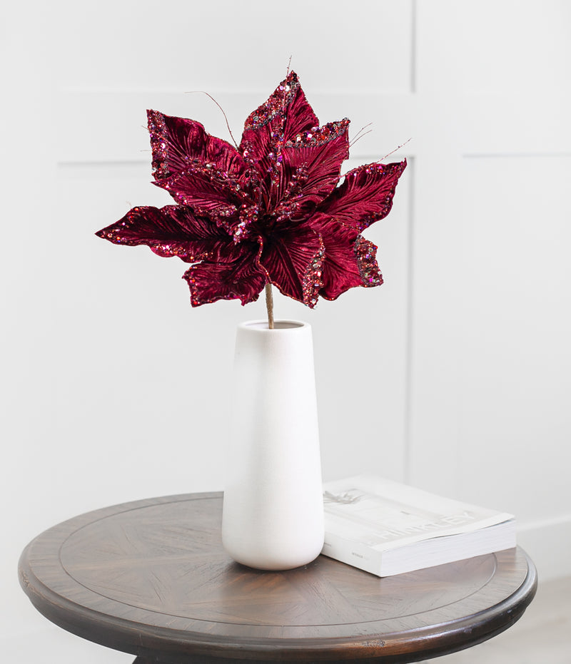 Juego de 6 tallos de terciopelo de Poinsettia de 15"