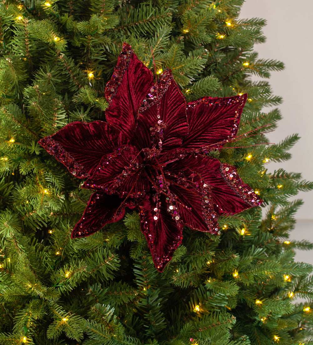 15" Poinsettia Velvet Stem Set Of 6