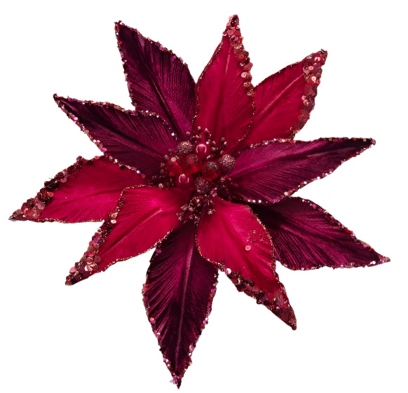 14" Burgundy Poinsettia Clip Set Of 4