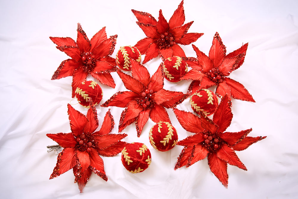Red Opulence Ornament & Flower Bundle