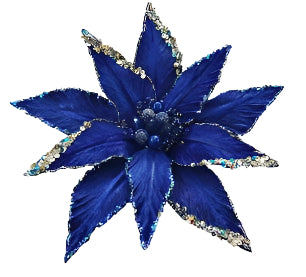 14" Blue Poinsettia Clip Set Of 4