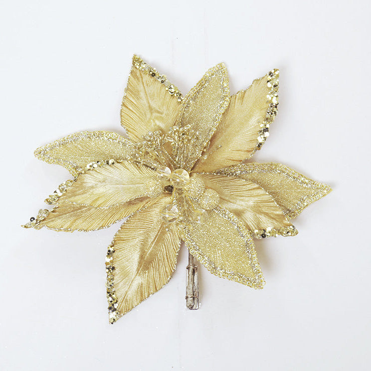10" Gold Poinsettia Clip Set Of 4