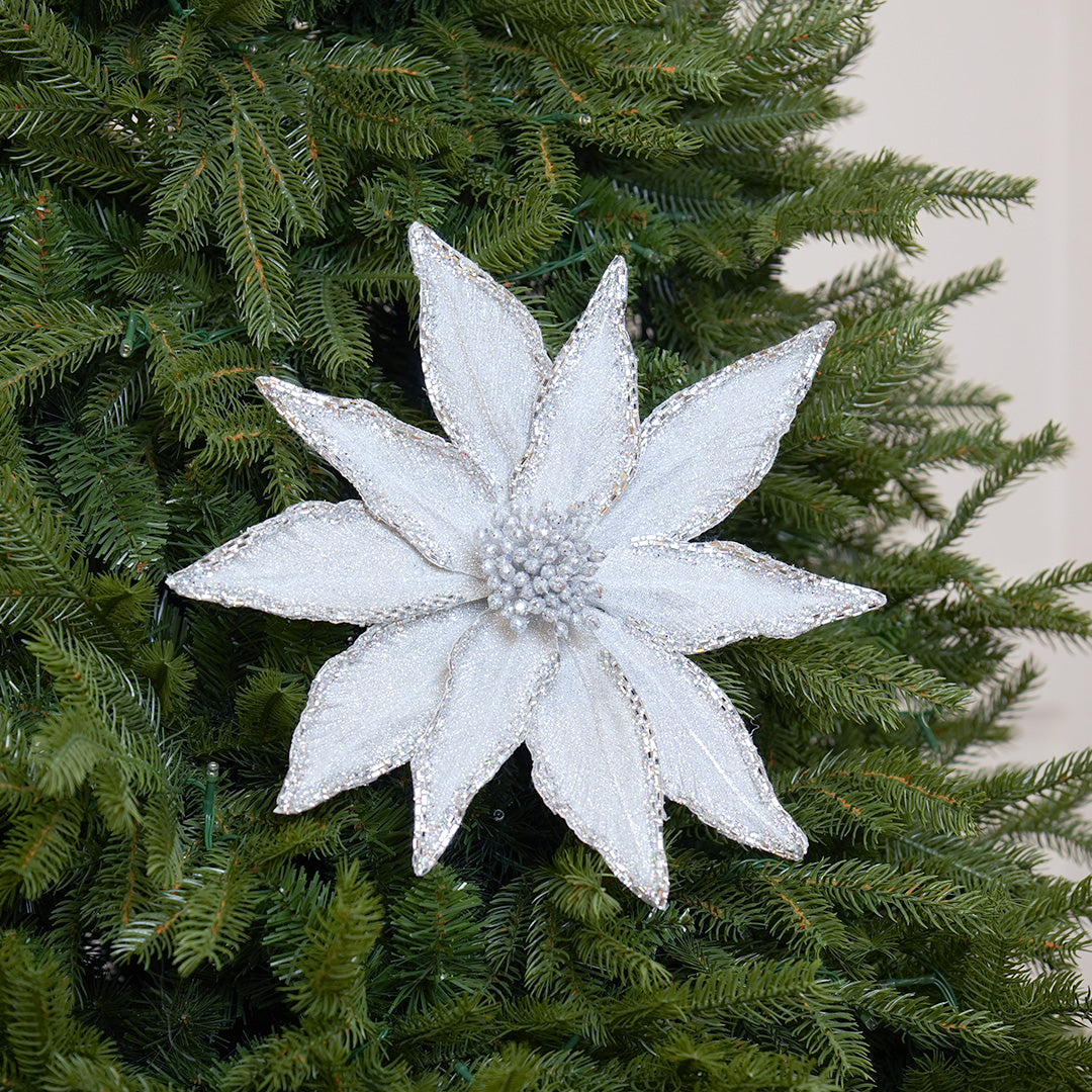 Juego de 6 broches de flor de Pascua plateados de 12"