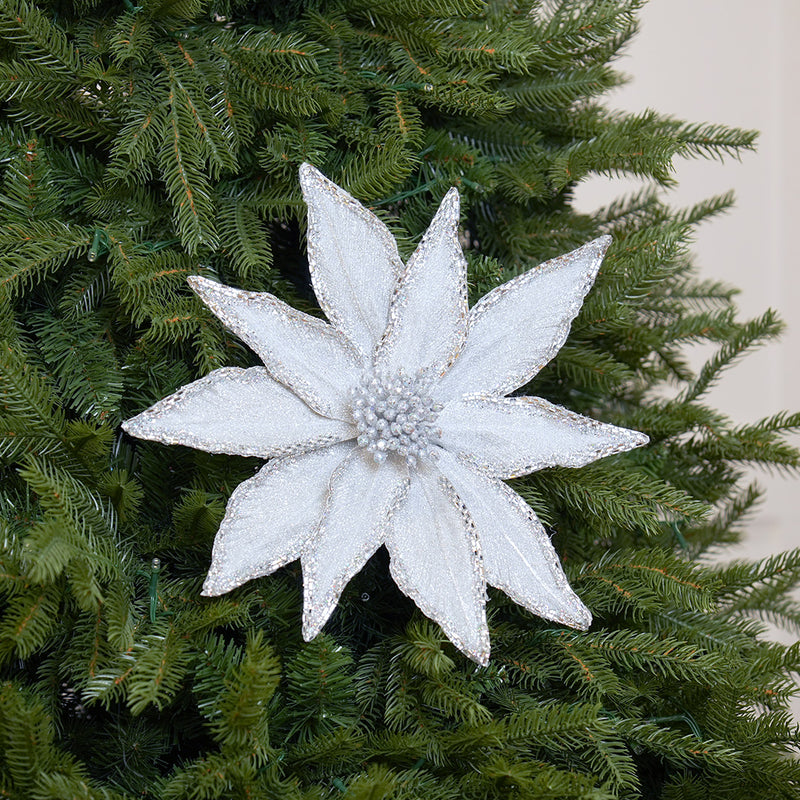 Juego de 6 broches de flor de Pascua plateados de 12"