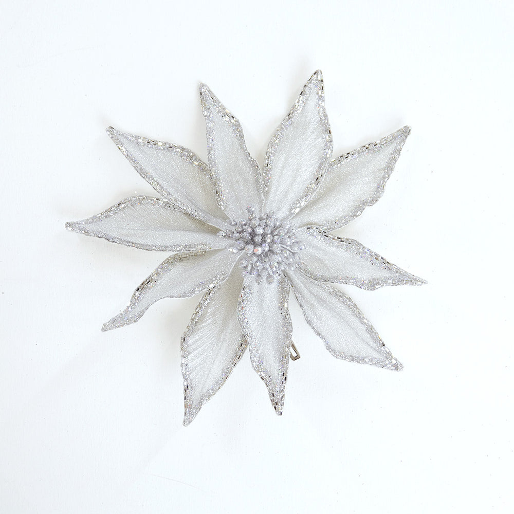 12" Silver Poinsettia Clip Set Of 6