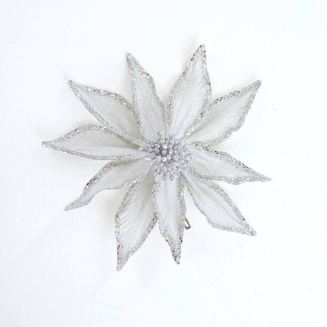 12" Silver Poinsettia Clip Set Of 6