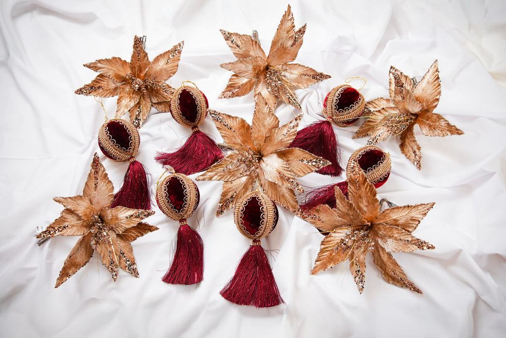 Gold & Burgundy Opulence Ornament & Flower Bundle