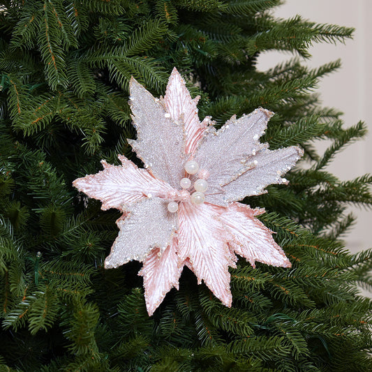 Juego de 6 broches de flor de Pascua rosados de 28 cm