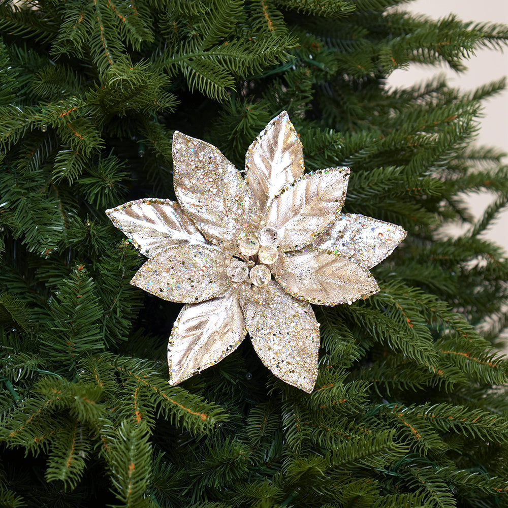 14" Platinum Poinsettia Stem Set Of 6