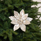 14" Platinum Poinsettia Stem Set Of 6