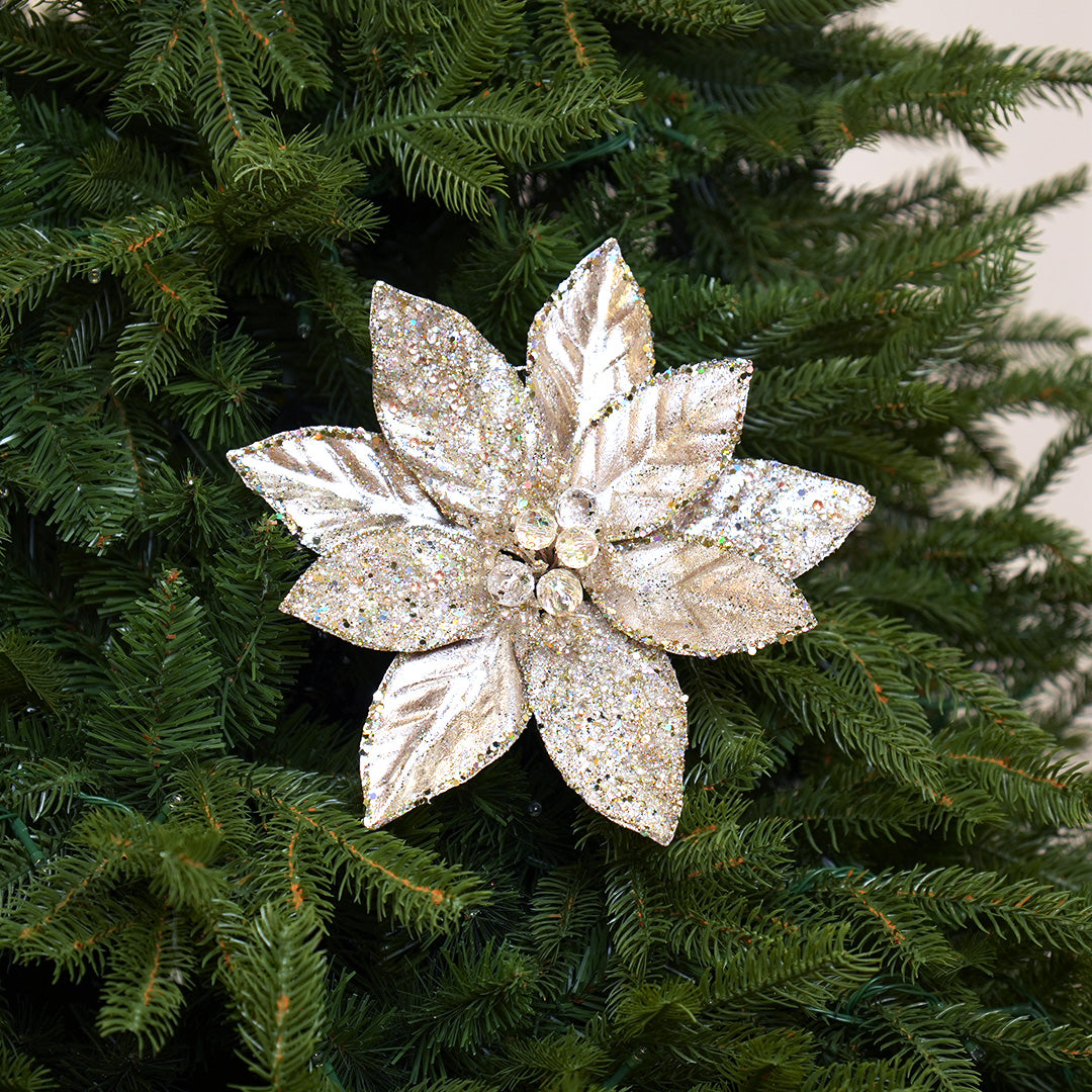 14" Platinum Poinsettia Stem Set Of 6