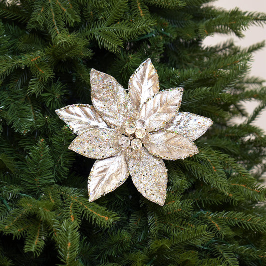 Set de 6 tallos de flor de Pascua platino de 14"