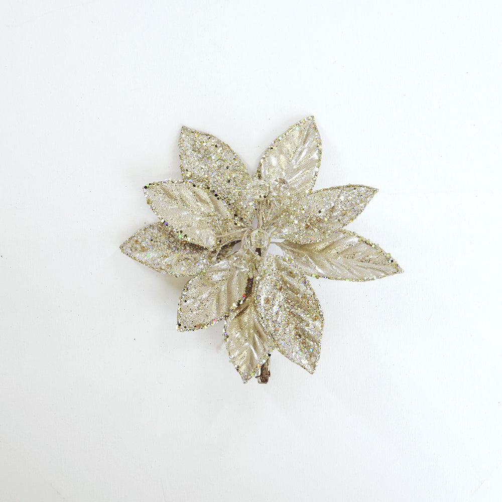 14" Platinum Poinsettia Stem Set Of 6