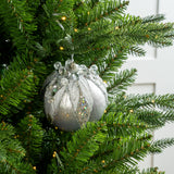 4" Red Beaded & Sequined Ornament Set Of 9