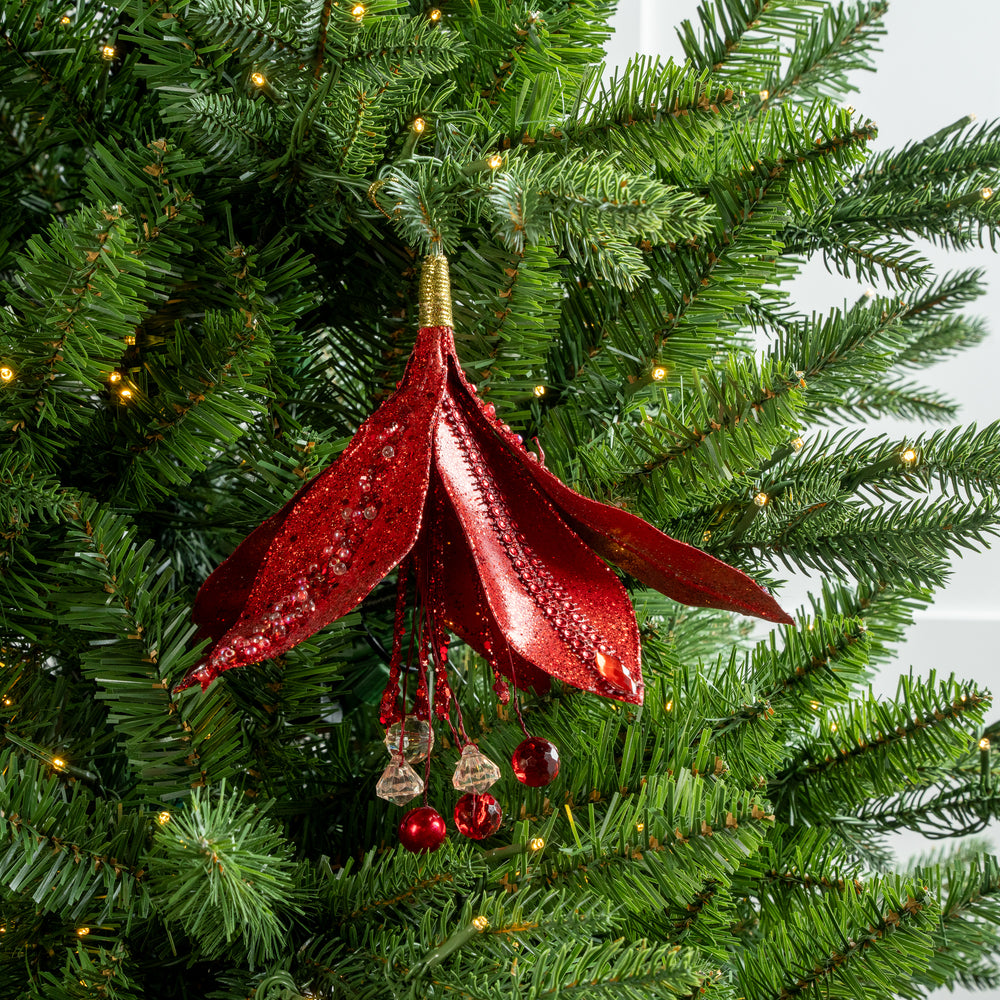 9" Beaded Flower Ornament Set Of 6