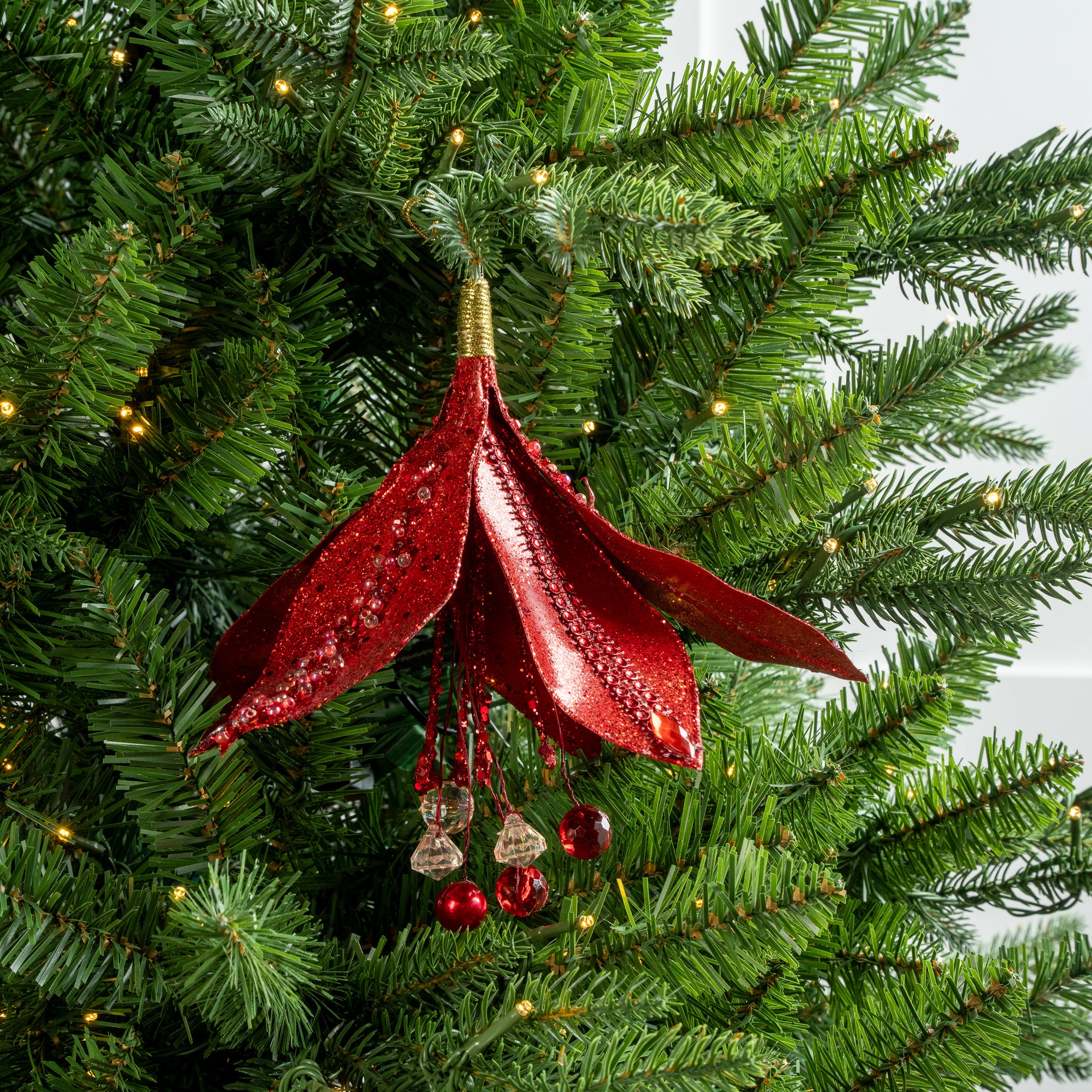 9" Beaded Flower Ornament Set Of 6