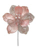 12" Peach Glitter Velvet Magnolia Pick Set Of 6
