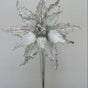 16" Grey Velvet Glitter Poinsettia Stem Set Of 6