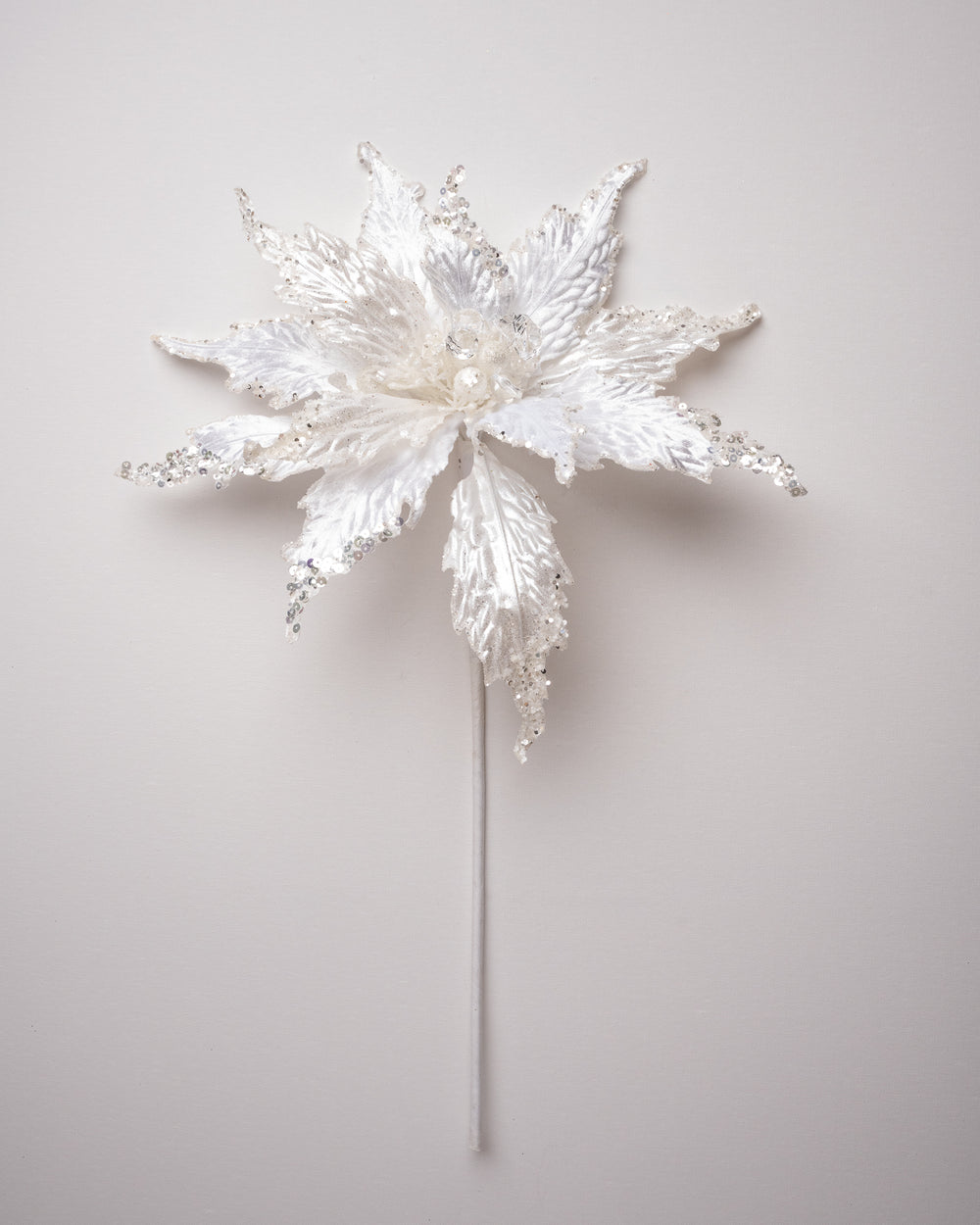 16" Velvet Glitter Poinsettia Stem Set Of 6