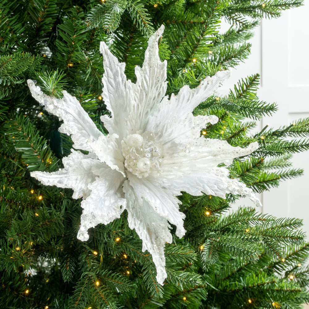 16" Velvet Glitter Poinsettia Stem Set Of 6