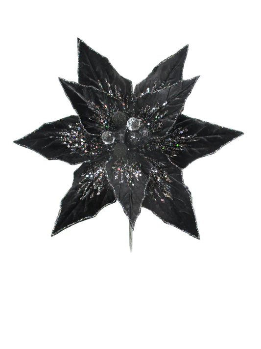 12" Glitter Poinsettia Pick Set Of 6