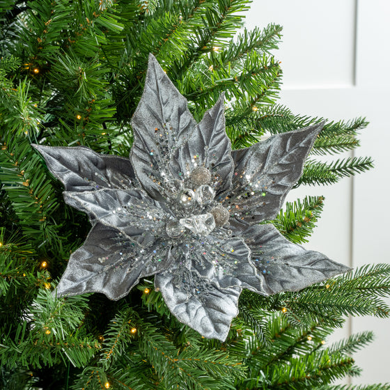 Juego de 6 púas de flor de Pascua con purpurina de 12"