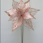 12" Pink Sequin Poinsettia Pick Set Of 6