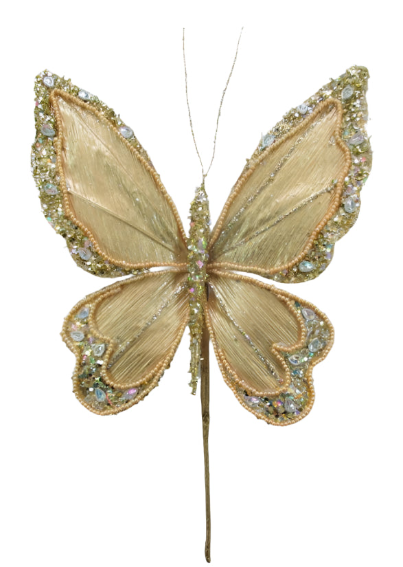 9" Gold Diamond Glitter Butterfly Set Of 6