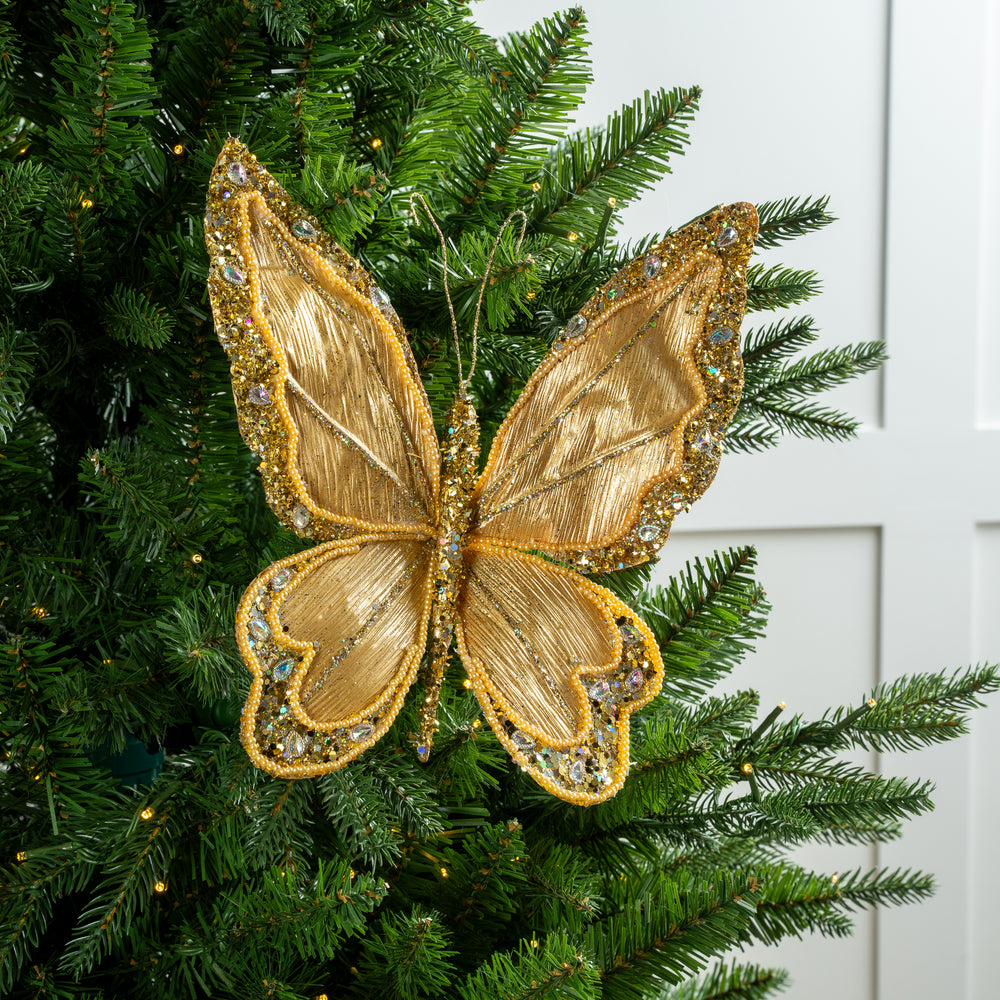 9" Gold Diamond Glitter Butterfly Set Of 6