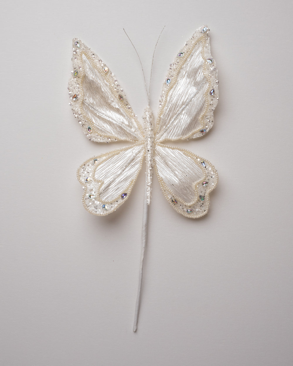 9" White Diamond Glitter Butterfly Set Of 6