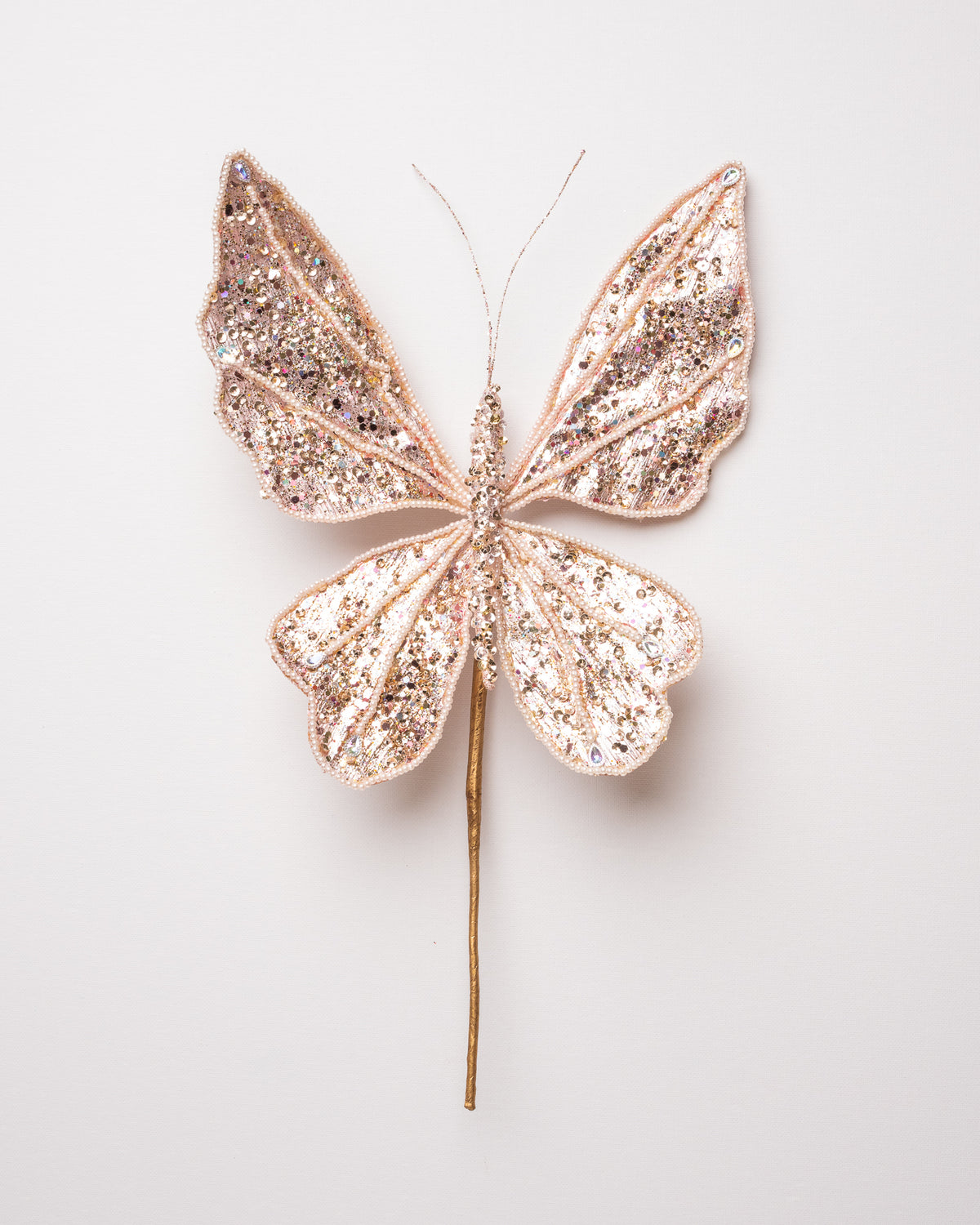 9" Pink Pearl & Sequined Butterfly Pick Set Of 6