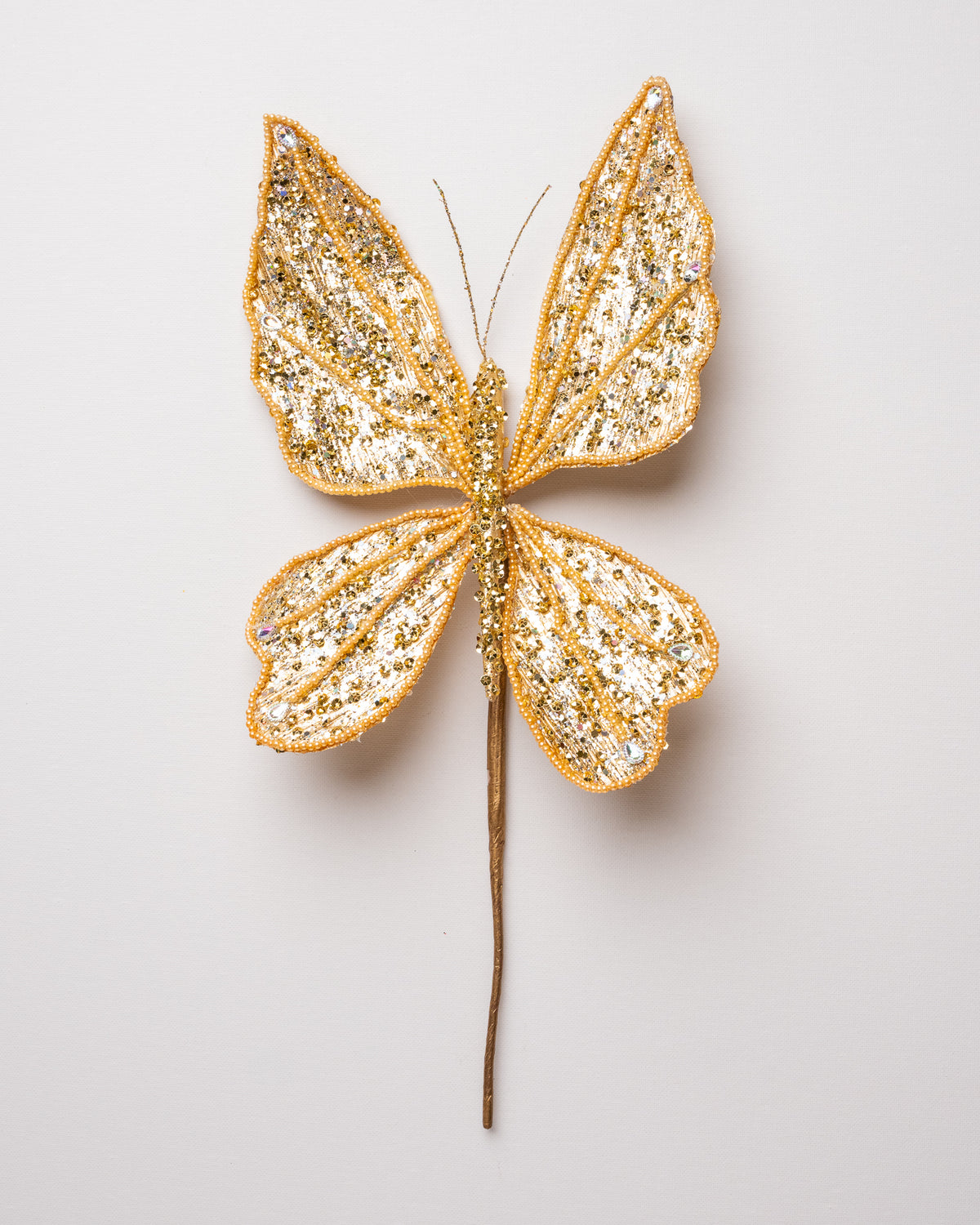 9" Gold Glitter Diamond Butterfly Pick Set Of 6