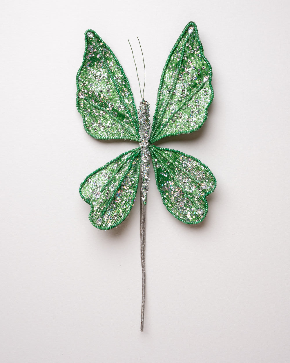 9" Green & Silver Diamond Butterfly Pick Set Of 6