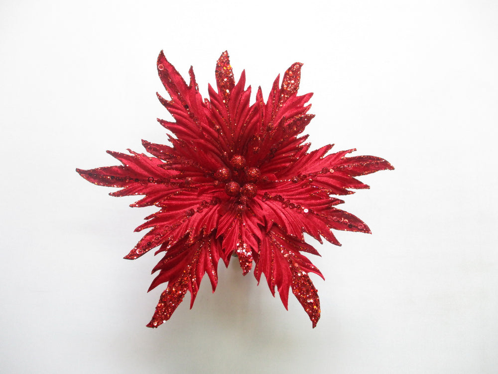 12" Glitter Poinsettia Clip Set Of 6