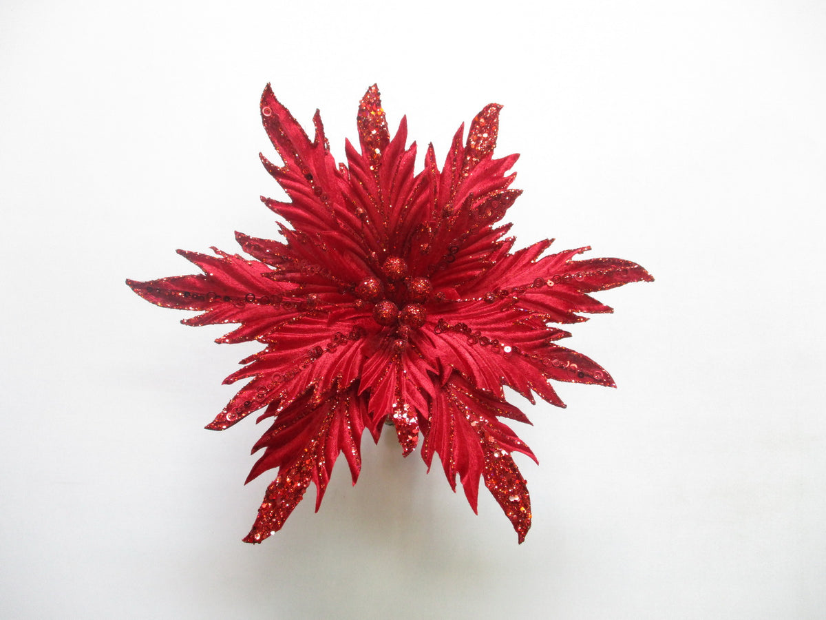 Juego de 6 clips con purpurina para flor de pascua de 12"