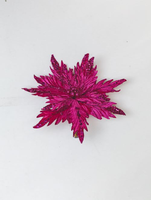 12" Glitter Poinsettia Clip Set Of 6