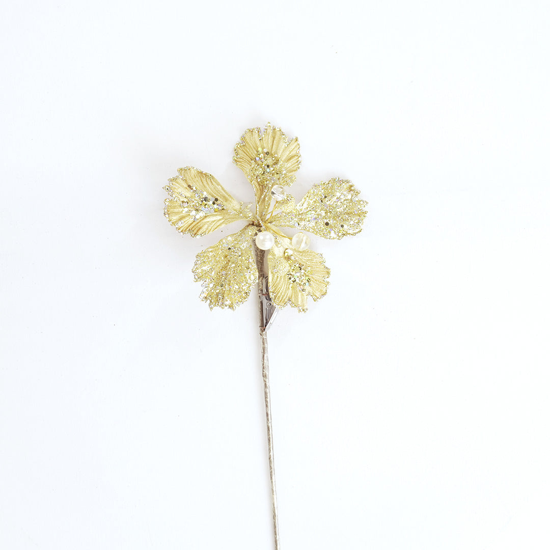 15" Gold Hibiscus Clip Set Of 12