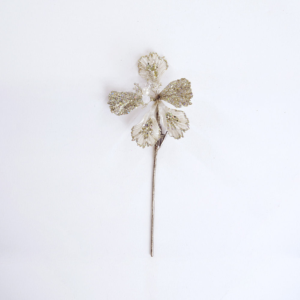 15" Platinum Hibiscus Clip Set Of 6