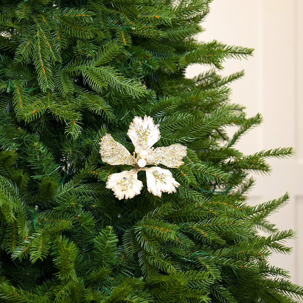 15" Platinum Hibiscus Clip Set Of 6