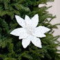 14" White Silver Poinsettia Stem Set of 6