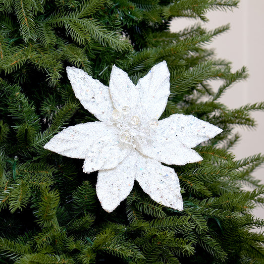 Tallo de flor de Pascua blanco plateado de 14", juego de 6